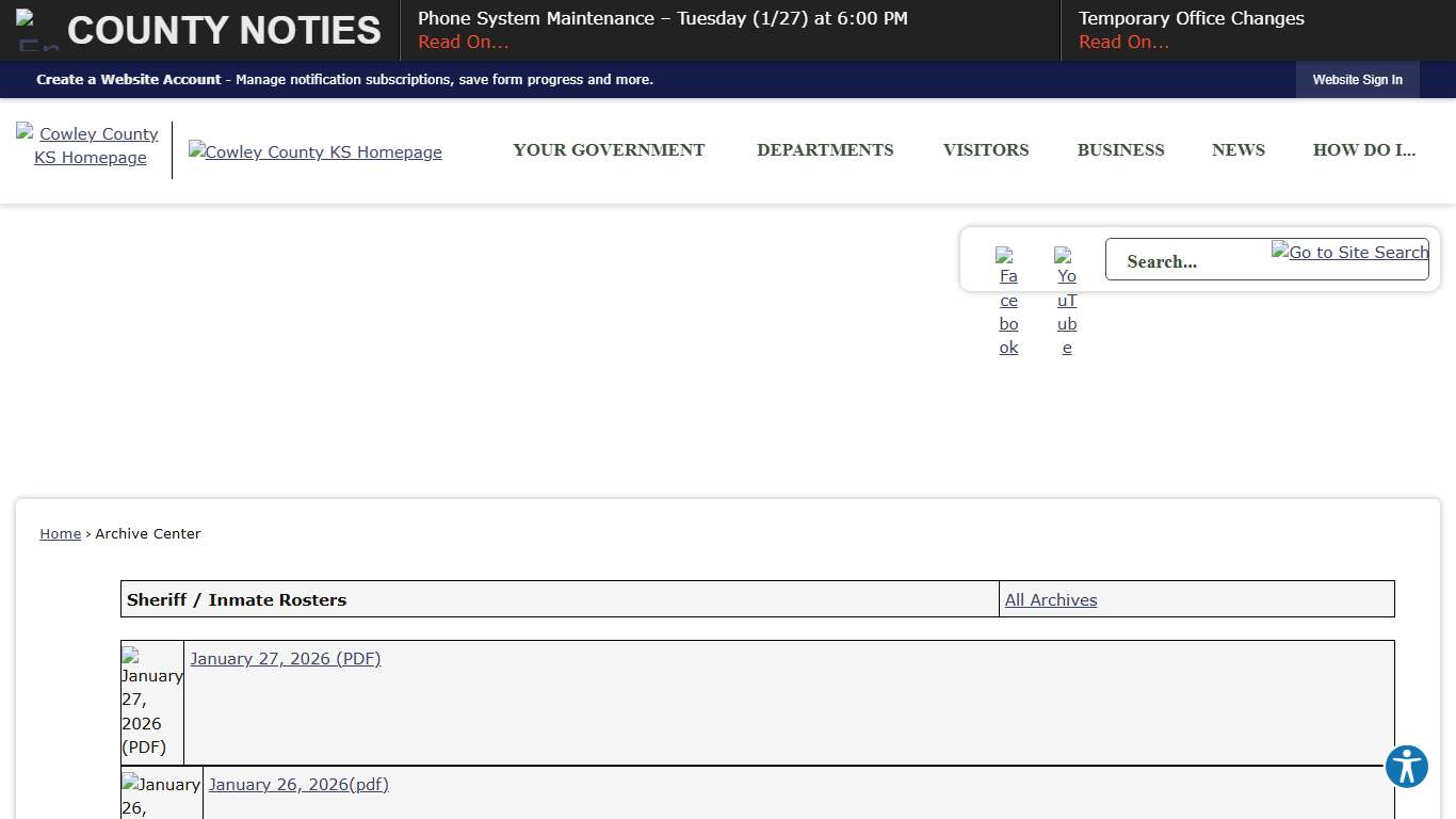 Archive Center • Sheriff / Inmate Rosters