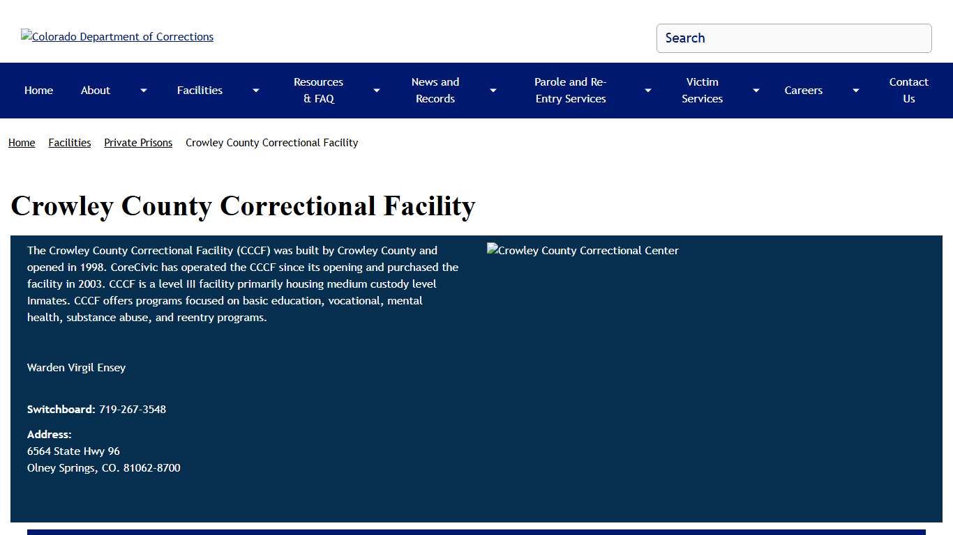 Crowley County Correctional Facility Colorado Department of Corrections