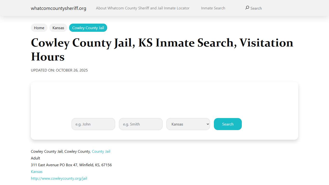 Cowley County Jail, KS Inmate Search, Visitation Hours